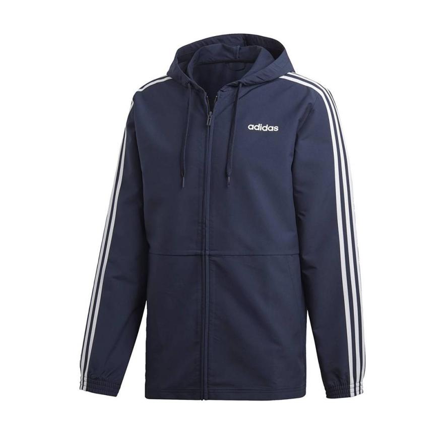 Adidas Essentials 3-Stripes Logo Sports Stripe Zip-Up Hoodie Men Jacket Legend-Ink White DU0461