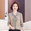 Early autumn new middle-aged and old medium lapel knitted sweater women's fashion mother autumn sweater