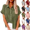 Women's Fashion Loose Casual Short Sleeve Lapel Button Down Shirt Solid Color With Pocket T-Shirt Top