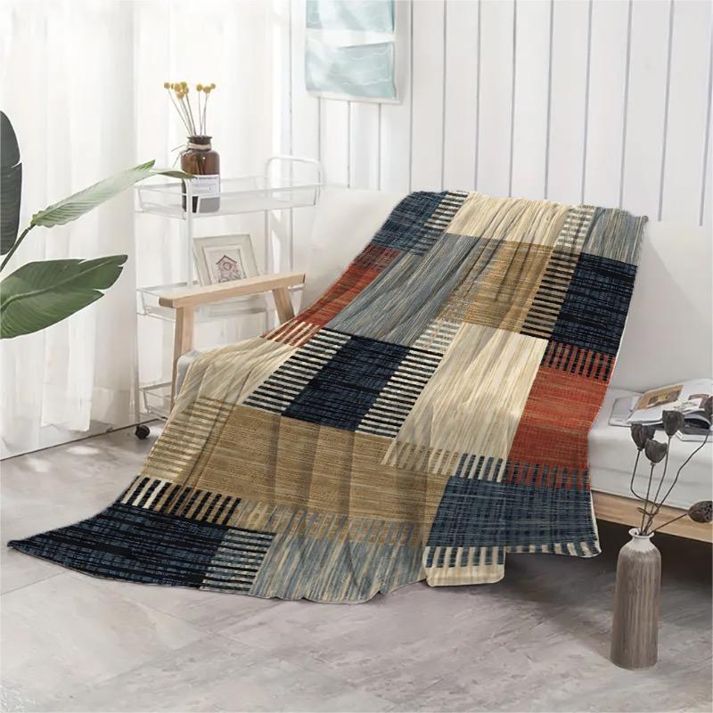 1 Piece of Comfortable Bohemian Style Flannel Blanket - Soft Warm Machine Washable Multi Colored Patchwork Design
