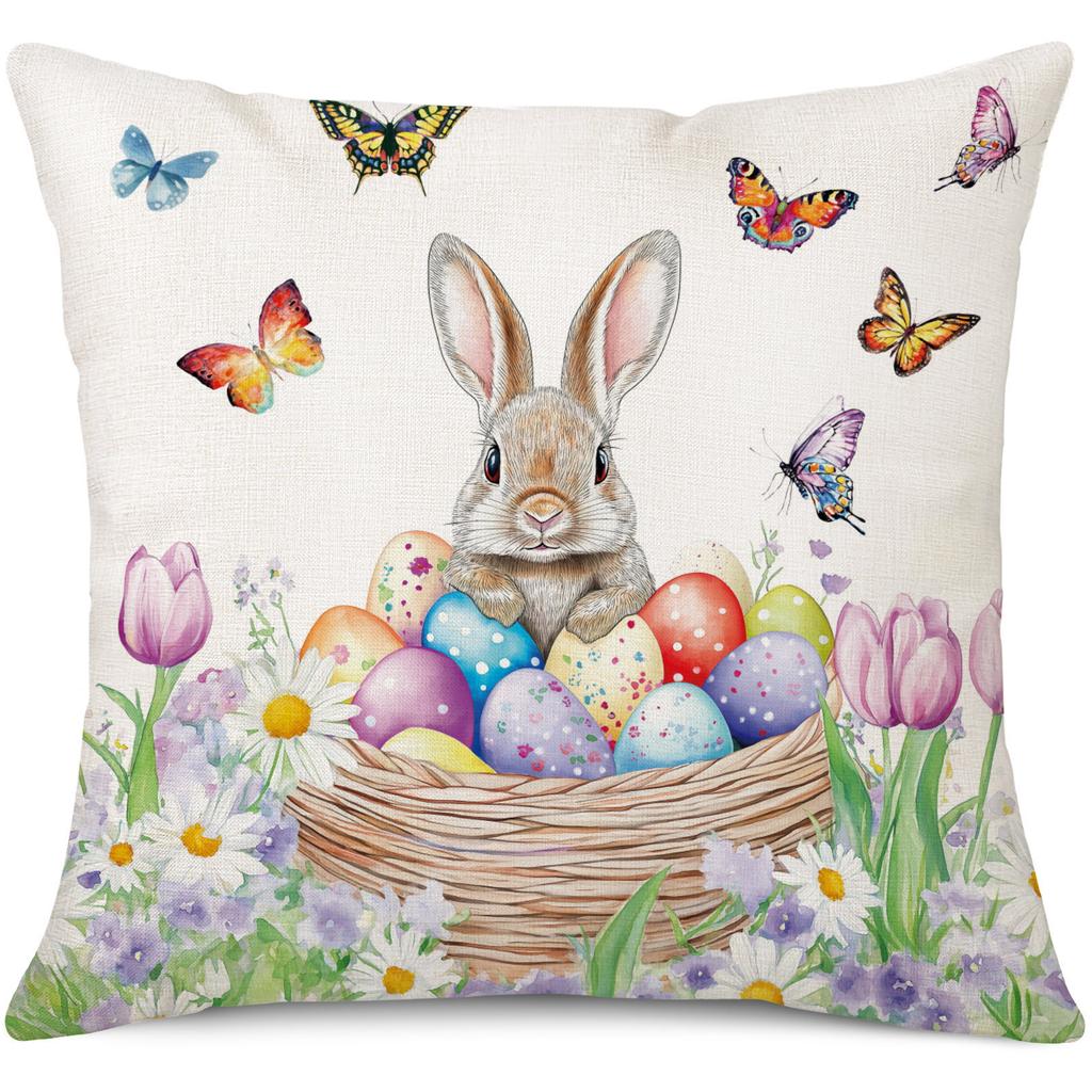2026 New Easter Bunny Fashion Cartoon Furniture Decoration Double sided Printed Pillowcase Sofa Waist Cushion Cover