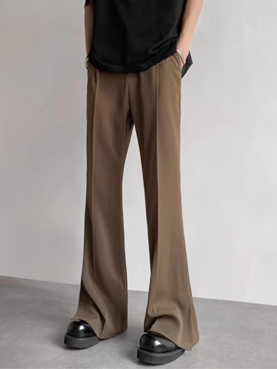 

Men s Brown Casual Drapey Flared Slit Trousers for Autumn Medium коричневий