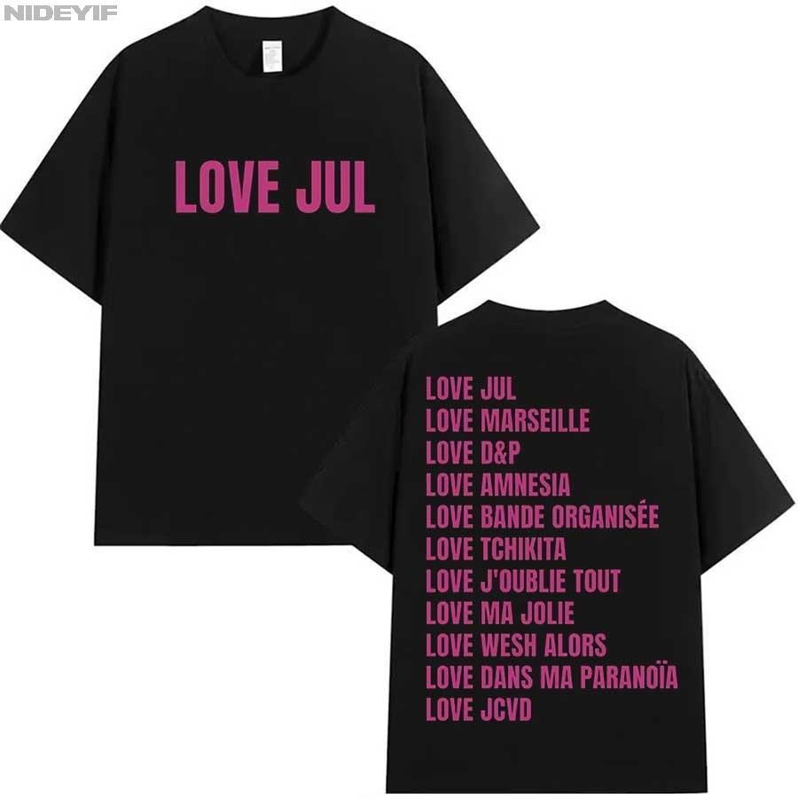 

France Rapper Jul Tour 2026 T shirt for Unisex Women Hiphop Streetwear Oversized Tops 100 Cotton TShirt BLACK JUL20 S