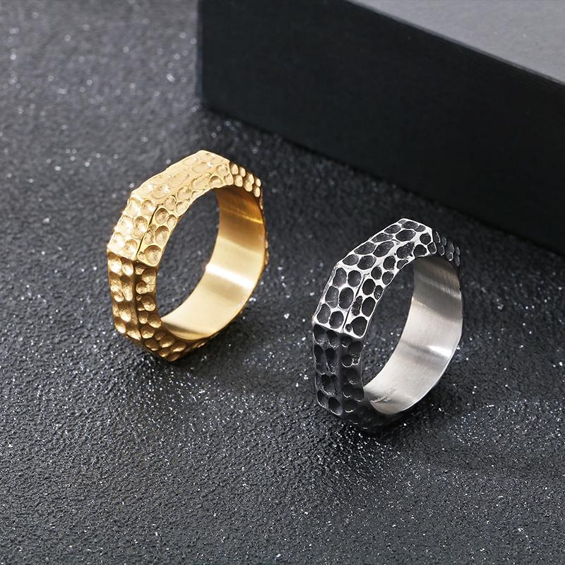 8MM Vintage Knockout Point Pipe Men's Ring Punk Stainless Steel Polygonal Finger Ring Personalized Trendy Jewelry Gift
