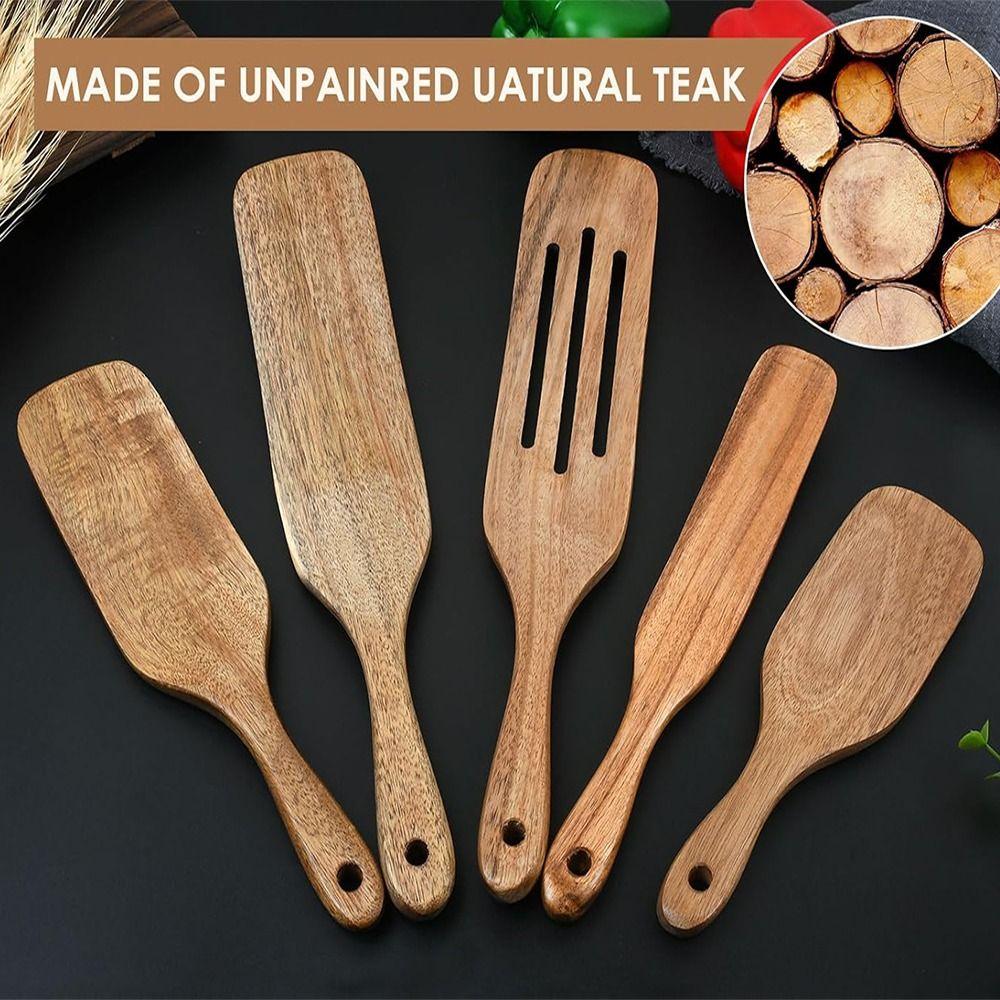 Non Stick Long Handle Spatula Natural Wood Kitchen Leakage Shovel Baking Scraper Kitchen Tools