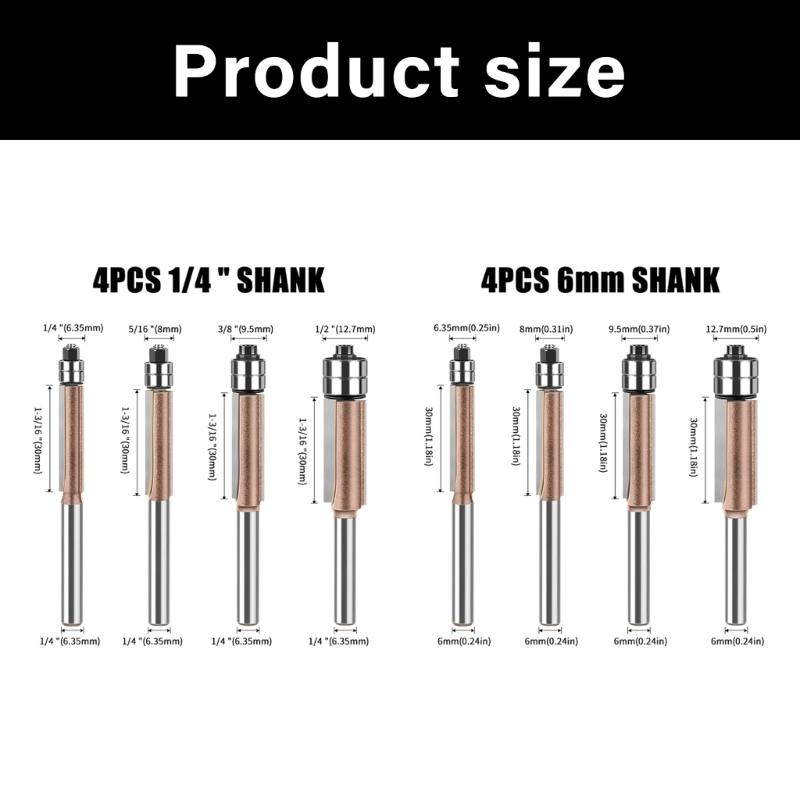 Pack of 4 Double Bushing Trim Shaping Slicers Set Tall Carbon Metal Woodworking Milling Divisions for Face Polishing and Furniture Crafting