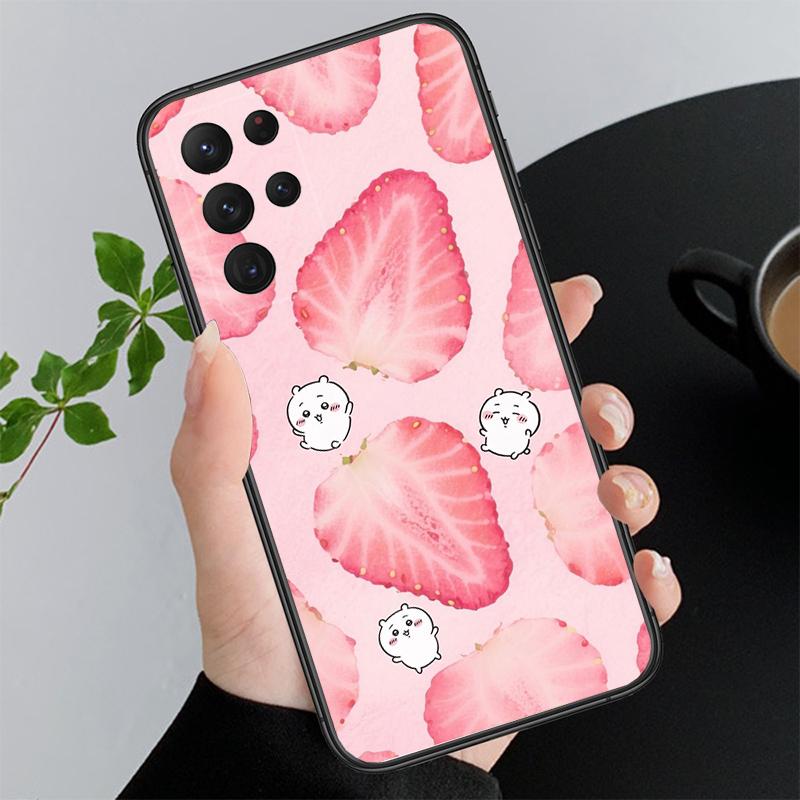 Phone Case For Samsung A17 A55 A16 A56 A35 A15 A53 A54 A33 A34 A25 A05S A52 A52S A07 A26 A06 Strawberry Cat Cartoon