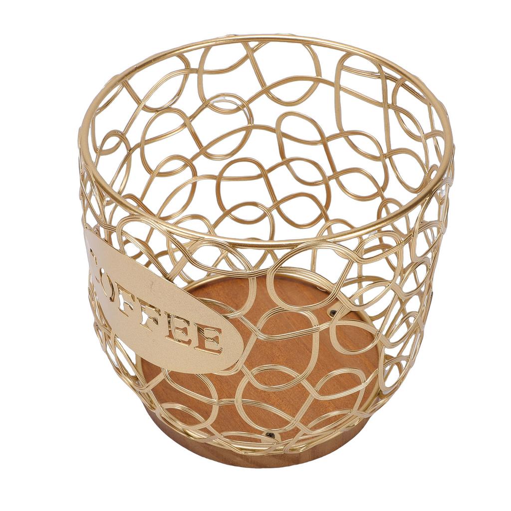 Coffee Pod Holder   Large Capacity Coffee Capsule Storage Basket with Wooden Base for Kitchen Counter   Desktop