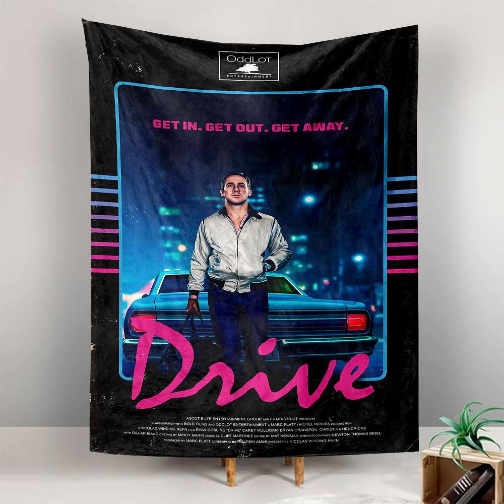 Neon-lit urban backdrop with retro typography and a lone central figure. Patterned tapestry for bedroom and living room home decor