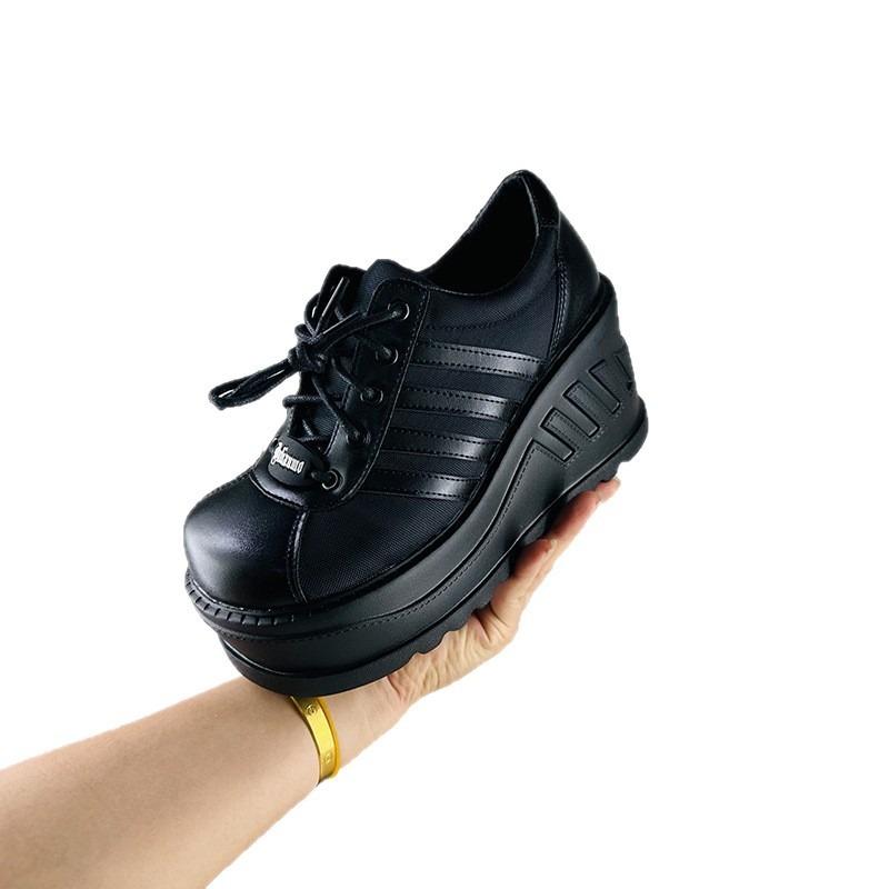 Platform Muffin Shoes Women's New Small Height Increase Slope Heel Single Shoes Spring and Autumn Casual Height Increase Women's Shoes Tide
