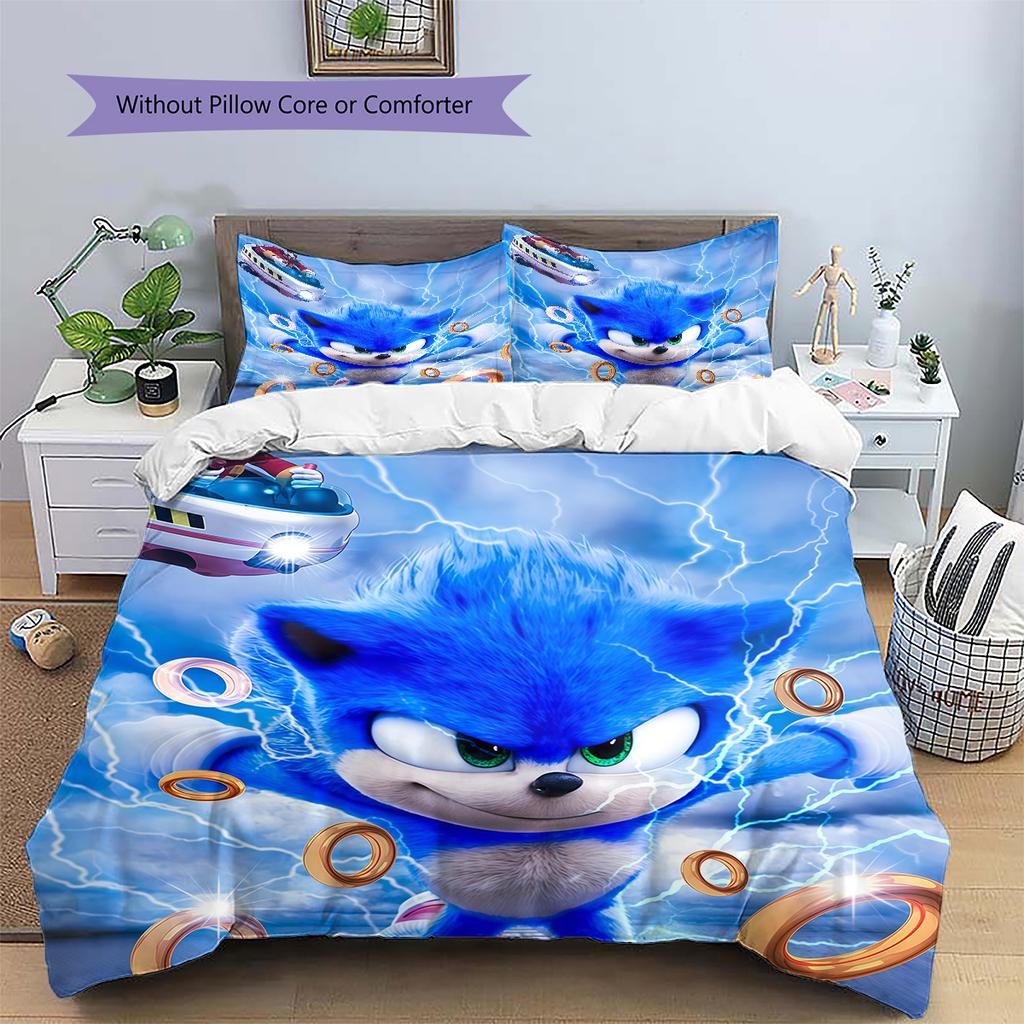 Sonic Lightning Pattern Bedding Quilt Set  Home Decoration  Gift (1 * duvet cover + 2 * pillowcase  without core)