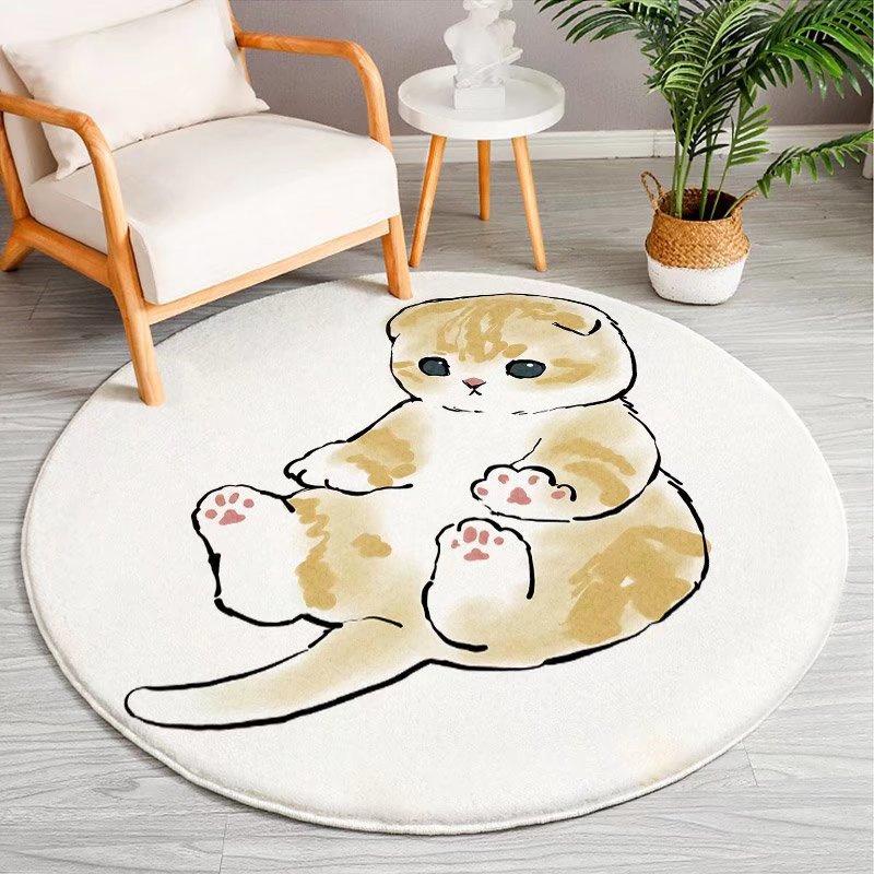 Christmas Cartoon Mat Kids Play Mat Cat Animal Round Carpet Bedroom Mat Living Room Carpet Kitchen Bathroom Anti-Slip Mat
