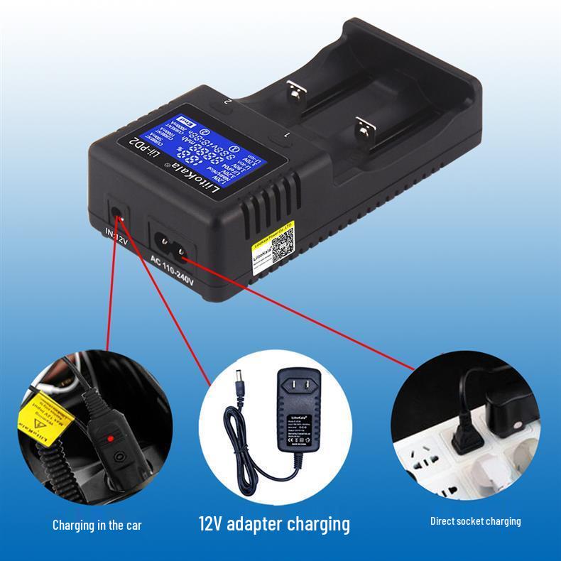 Dual-Slot Charger for 18650/26650 Lithium, AA/AAA Ni-MH, & 3.2V LiFePO4 Batteries