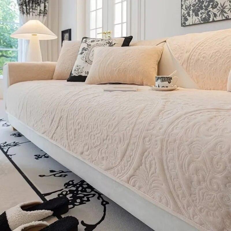 Floral Pattern Velvet Sofa Towel Thicken Plush Couch Cushion Universal Sofa Pad For Living Room L Sectional Sofa Mat Home Decor