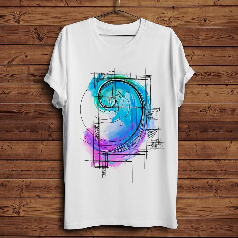 

watercolor Fibonacci sequence funny math art t shirt Unisex summer new white casual homme cool geek tshirt unisex streetwear S