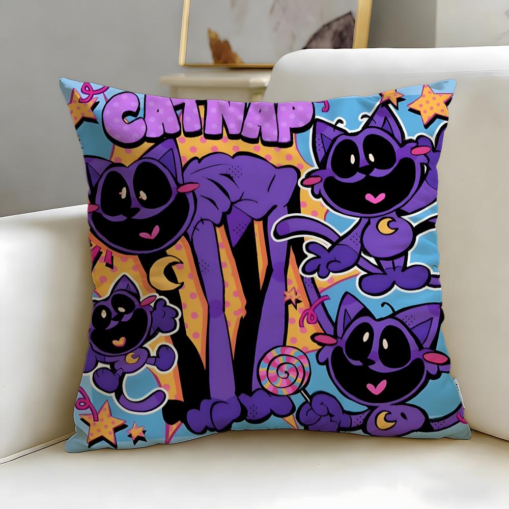popular cartoon character Catnap Cushion Cover Soft & Easy-Wash Pillow Case – Versatile for Couch, Bed, Travel and Office