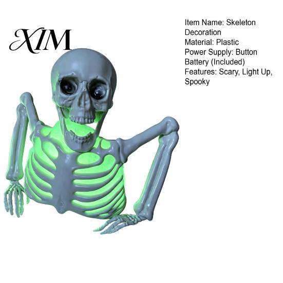 Outdoor Scary Lawn Decor Halloween Half Body Skeleton Decoration, Realistic Spooky Light Up Plastic Figure for Graveyard, Haunted House, Yard,