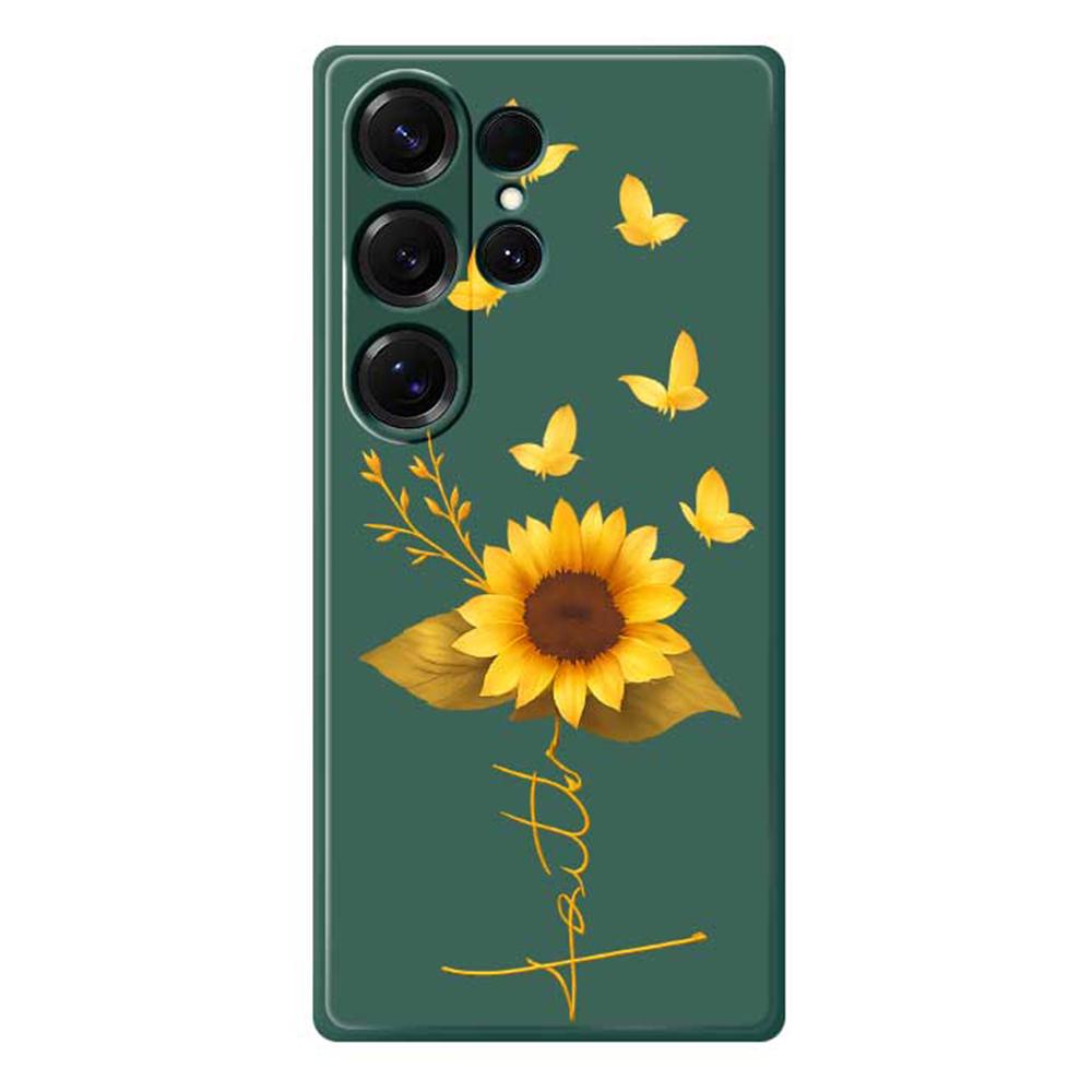 For Samsung Galaxy S25 Ultra Case Golden Butterfly Sunflower Pattern Printing Straight Edge TPU Phone Back Cover