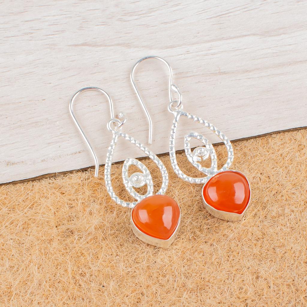Natural Carnelian Gemstone 925 Sterling Silver Handmade Jewelry Earrings 2.00" EE-32-28