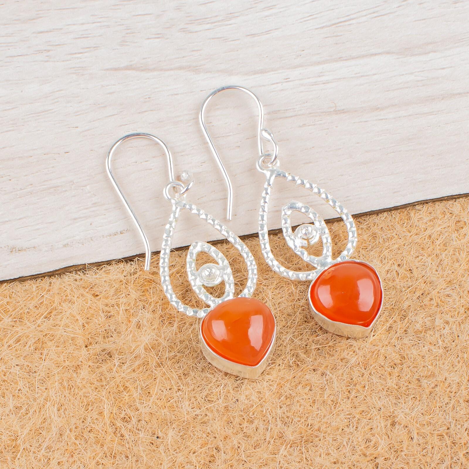 

Natural Carnelian Gemstone 925 Sterling Silver Handmade Jewelry Earrings 2.00 EE-32-28