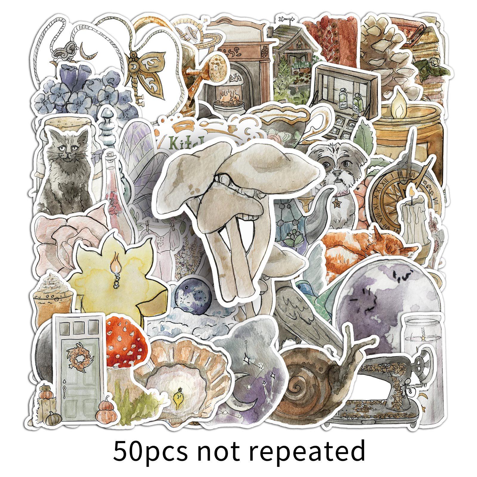 50 Watercolor Cartoon Graffiti Stickers - Creative Hand-Painted Decorative Stickers for Phone Cases