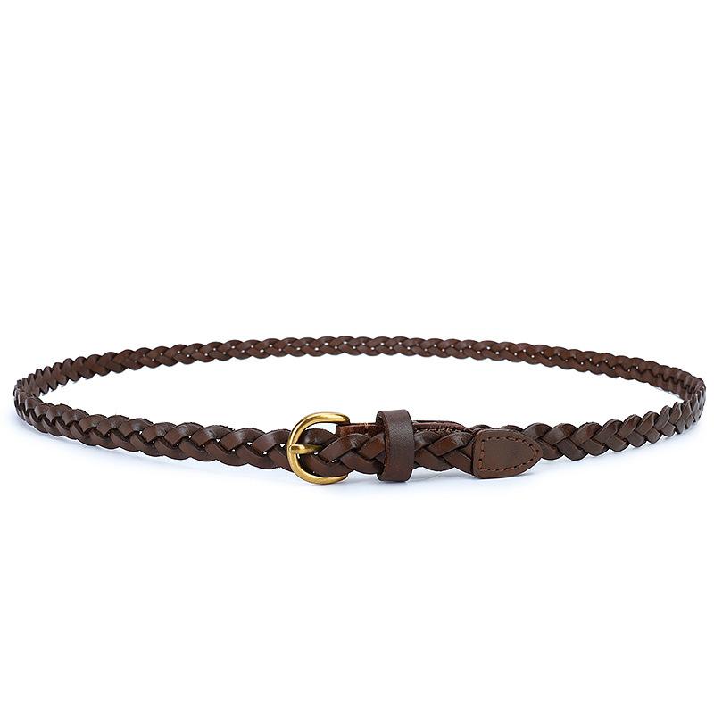 Woven Belt Women'S Leather Casual Pin Buckle Decoration First Layer Cowhide Thin Belt Fashion Style Small Waist Seal