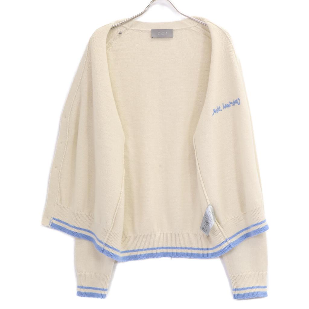Dior [Domestic Regular] 443M204AT879 Wool and Alpaca Knit Cardigan / Tops L Ivory / BlueUsed