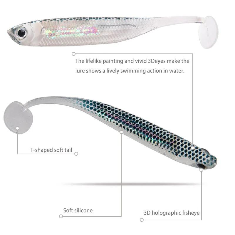 5Pcs Jig Head Fishing Soft Lure Colorful T Tail Fishing Bait Artificial Vivid Worm Lure Carp Bass Swimbait Wobbler Tackle Bait