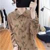 Floral Printed Long Sleeve Top Korean Retro Fashion Women Cotton Linen Autumn Shirt Digital Design Blouse