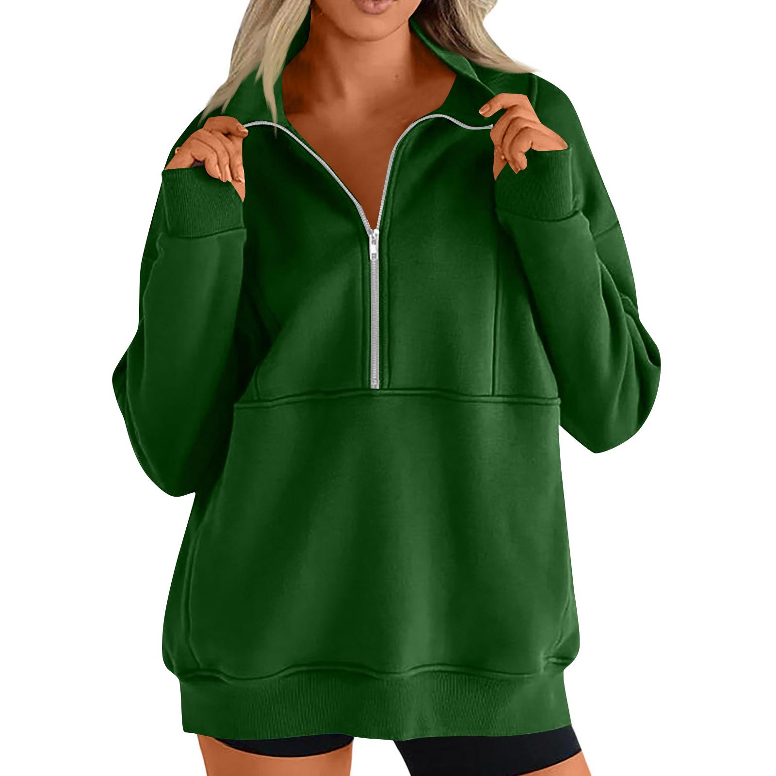 Womens Oversized Half Zip Pullover Sweatshirt Long Sleeve Casual Loose Fit Stand Collar Tops for Daily Wear S