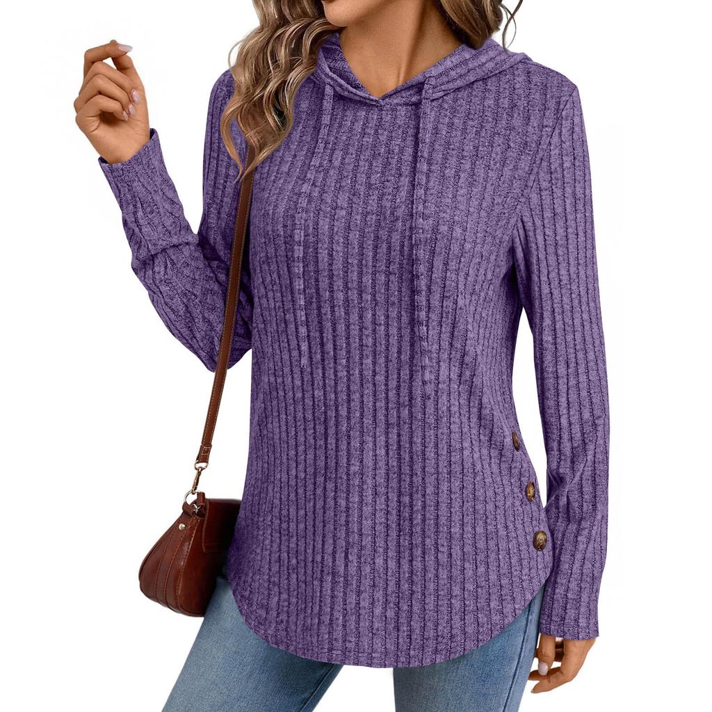 Women's Fashionable Casual Solid-color Long-sleeved Pullover Top Pullover Sweatshirt