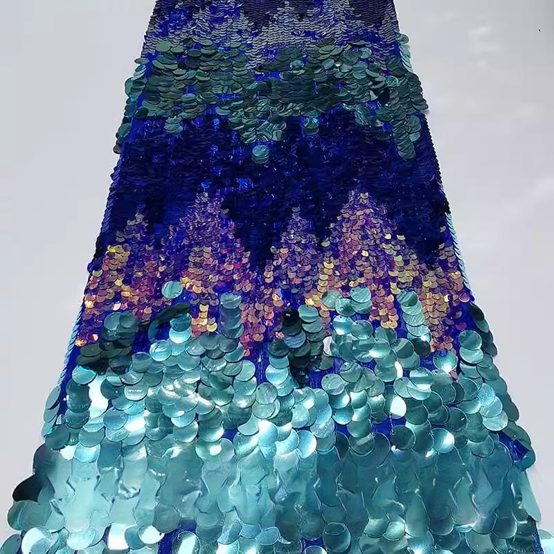 Length: 1Yard Colorful Size Sequin Embroidery Glitter Fabric DIY Sewing Pants Skirts Camisoles Mesh Sequin FabricWide:125CM