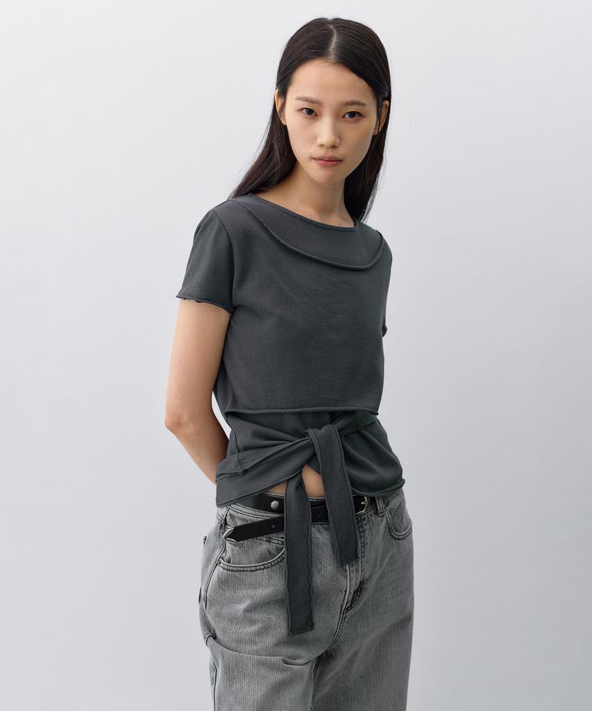 INSILENCE WOMEN Cotton Linen Natural Strap T-Shirt Charcoal