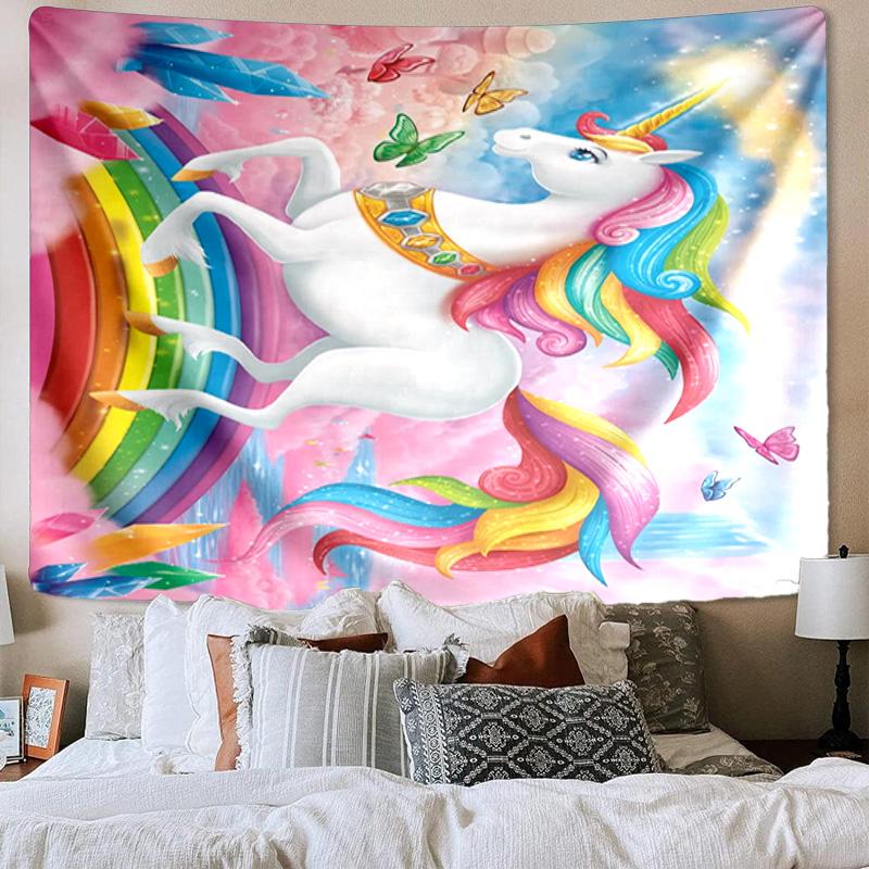 Unicorn In Enchanted Garden Tapestry Room Decoration Wall Hanging for Living Room Bedroom, dormitory, Birthday and Christmas gifts