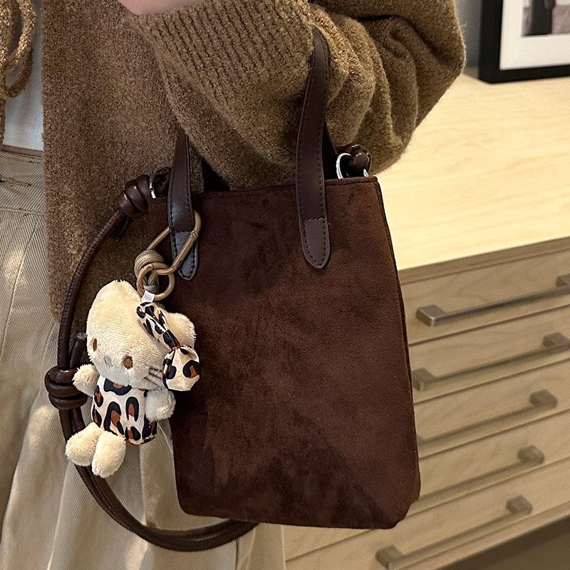Autumn and Winter Retro Niche Leopard Print Mobile Phone Bag Splicing Contrasting Color Crossbody Bag Suede Shoulder Bag Women