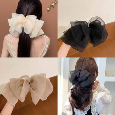 Neue Haarnadel mit Schleife für Frauen, süße Haarspange aus Satinstoff, koreanischer Chiffon-Pferdeschwanz, übergroße mehrschichtige Haarnadel, Haarschmuck