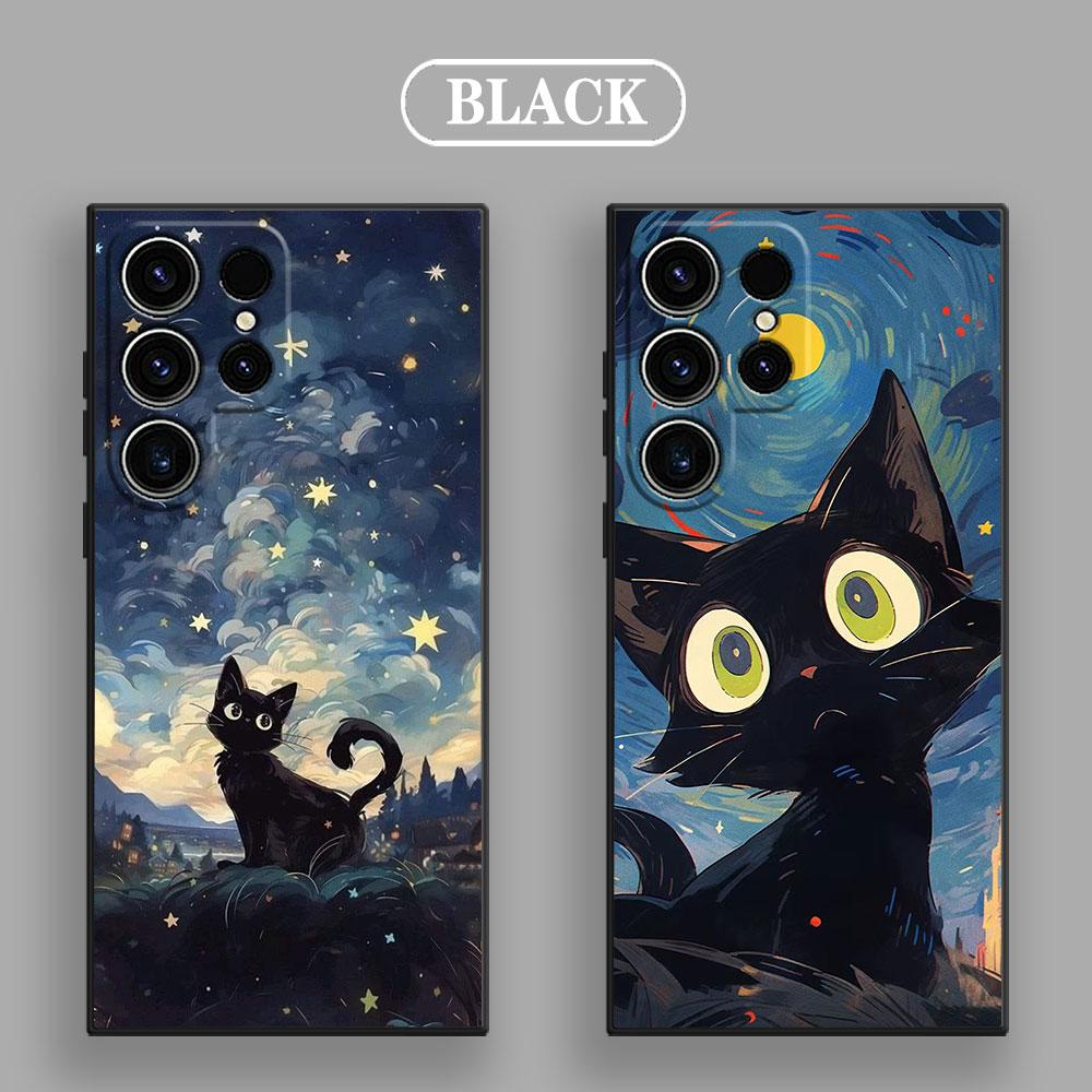 Retro Oil Painting Starry Sky Cat S26Ultra Case For Samsung Galaxy S26 S25 S24 S23 S20 S21 FE S22 Ultra Plus 5G Soft Phone Cover