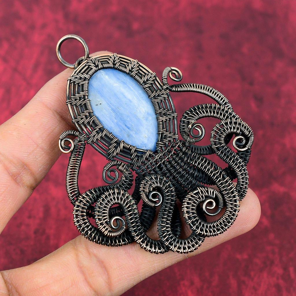 Kyanite Pendant Copper Wire Wrapped Pendant Handmade Pendant Kyanite Gemstone Jewelry Octopus Pendant Beautiful Copper Jewelry Gifts For Him