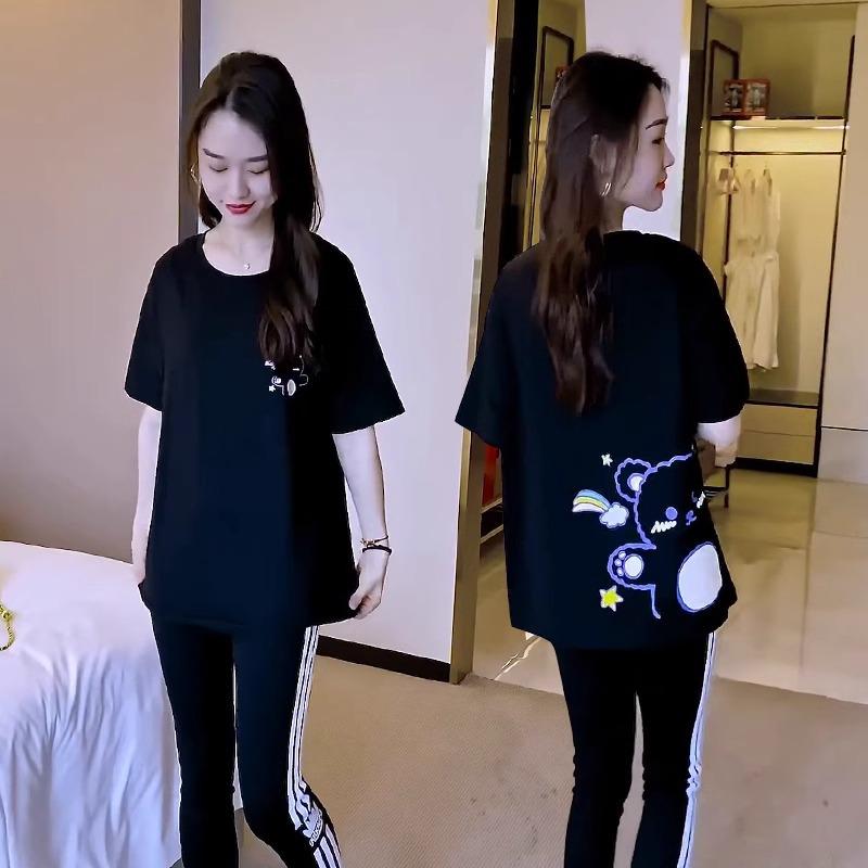 

Cotton short-sleeved t-shirt women s 2025 new summer crew neck top women s loose large size medium and long t-shirt S