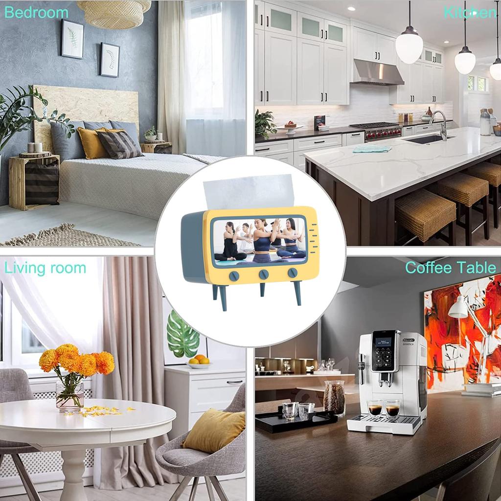 TV Tissue Box Fun Cute Multi Functional Square Tissue Box Smartphone Phone Holder for Living Room Night Stand Creative Gift