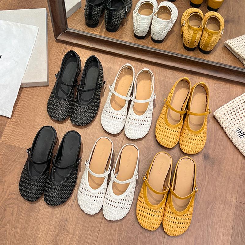 Inner Height Increase of 5cm~ 2025 Summer New Outer Wear Woven Hollow Retro Mary Jane Shoes Niche Single Shoes Women