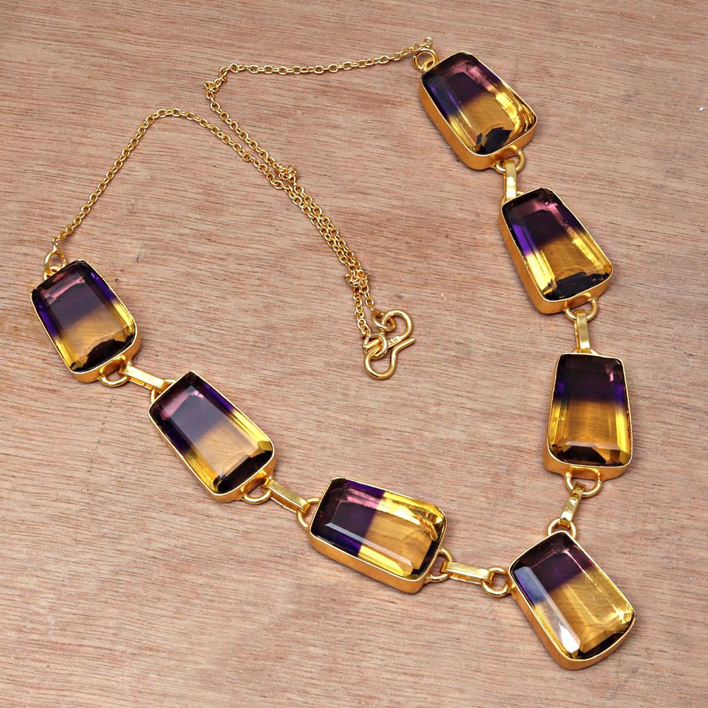 Necklace Bio-Tourmaline Quartz 14 Ct Gold Plated Silver Jewelry 18-20''