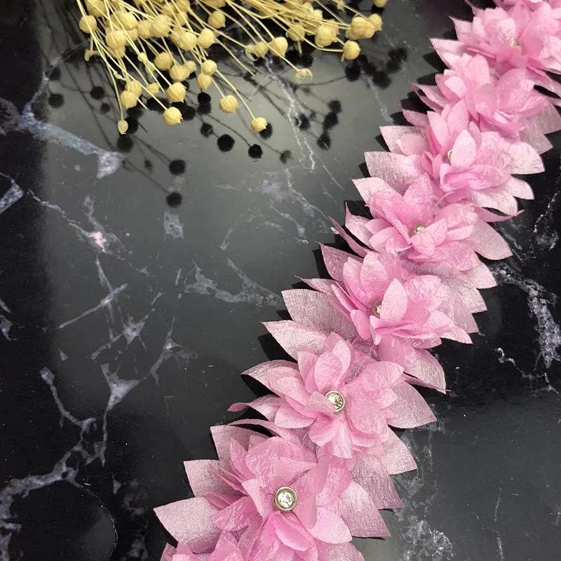 

1 yard 70mm Rhinestone Chiffon Flowers Organza Lace Trim Ribbon DIY Clothing Dresses Hat Decor Sewing Supplies Craft Accessories 70mm-1 yard розовый