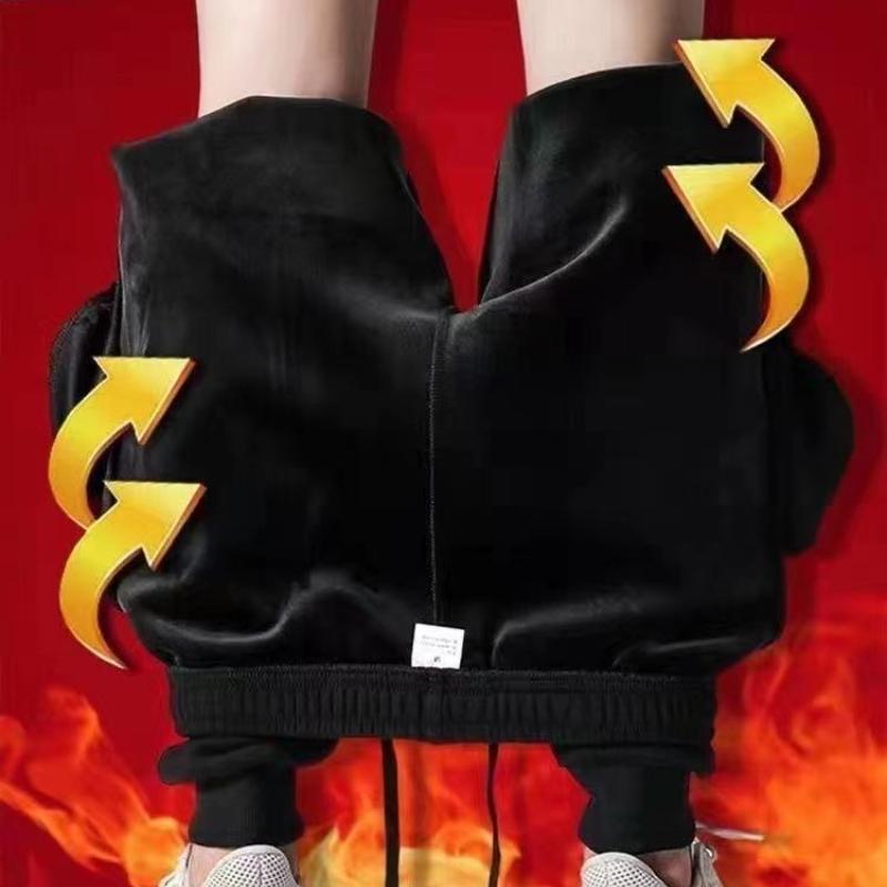 Men's Fleece Lined Sports Pants for Outer Wear Autumn Winter Stretch Casual Pants Loose Plus Size Warm Sweatpants