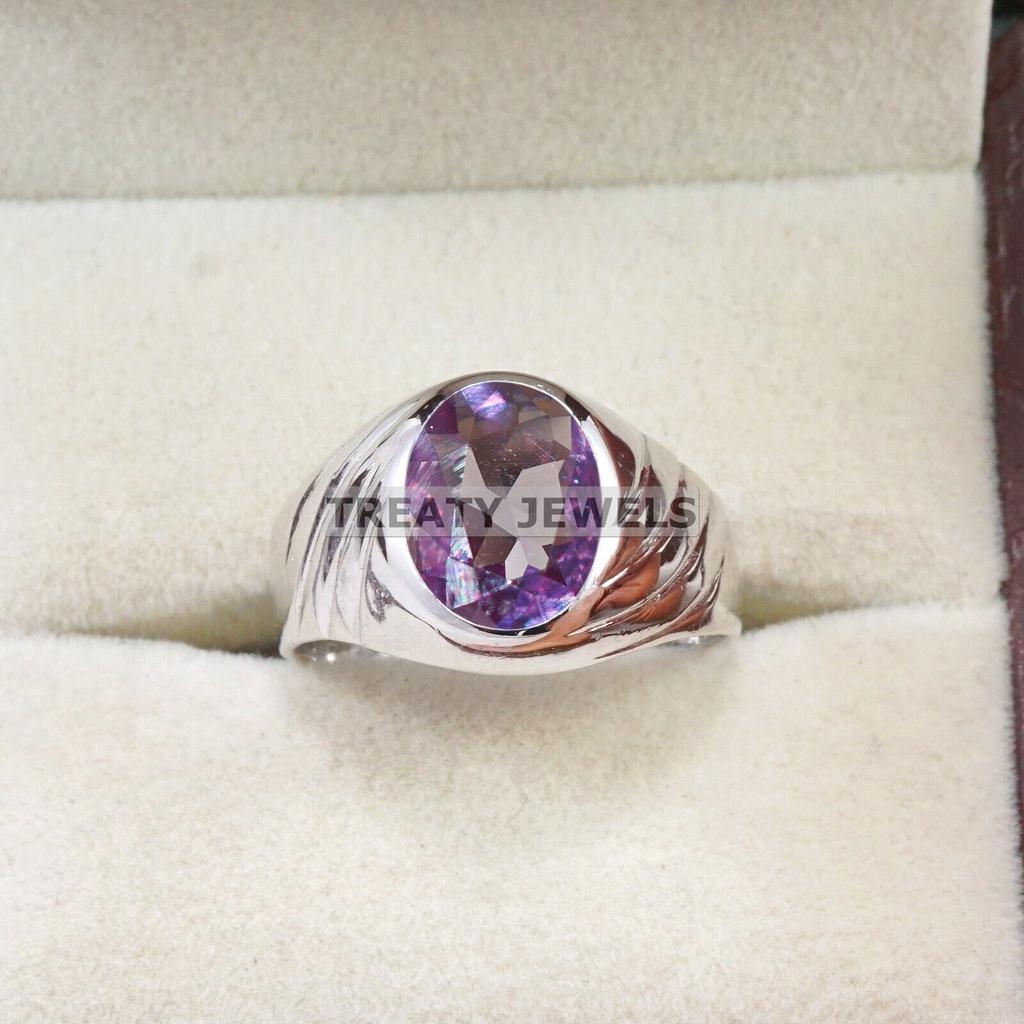 Bague en Argent Sterling 925 avec Pierre Précieuse Alexandrite Coupe Ovale Pour Homme #A632 JL375656877471