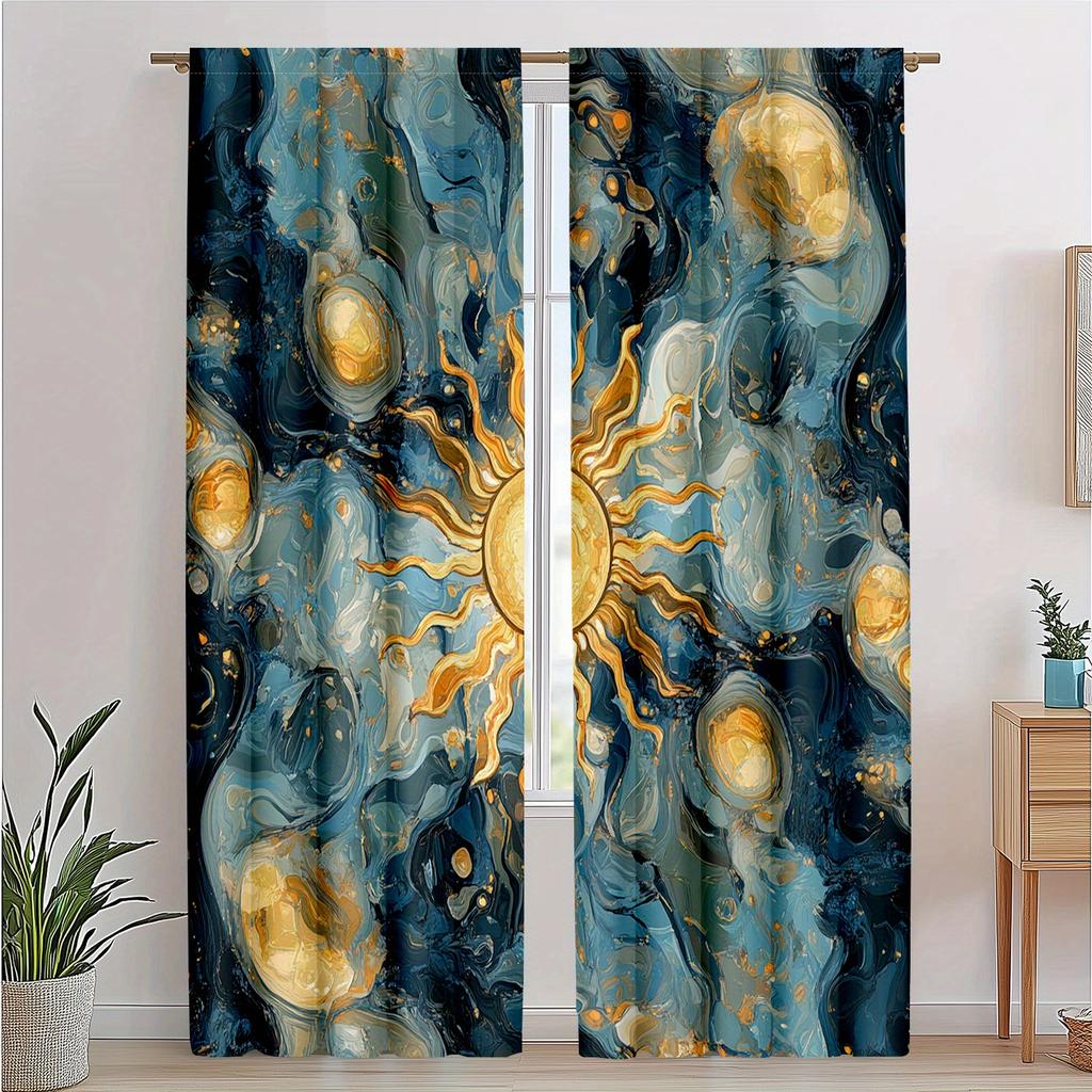 2pcs Yellow Paisley Art Deco Curtains, Mandala Retro Drapes, Bohemian Hippie Oriental Bedroom Window Treatments Decorative curta