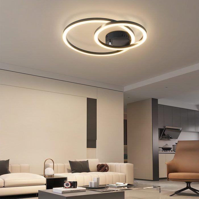 NETTLIFE - Plafonnier LED pour salon–40 cm noir lumière blanc chaud 3000K 23 W convient aux cuisines chambres et couloirs