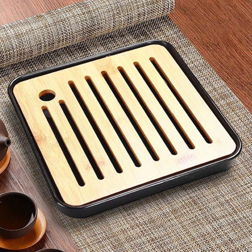 Bamboo Kung Fu Tea Tray Chinese Style,Drainage Reservoir,Gift,Small with Water Storage Table Serving