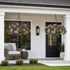 Artificial Hanging Flower with Basket for Outdoors, 4th of July Patriotic Faux Violet Flowers, UV Resistant Fake Plants for Outside Porch, Yard, Patio