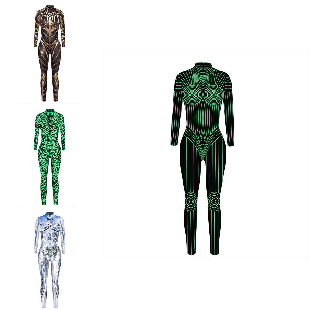 Goth Skull Cosplay Jumpsuit With Digital Print For Adults Halloween Costume